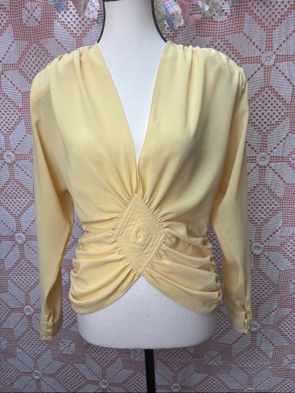 Yellow Ruched V-Neck Women’s Top